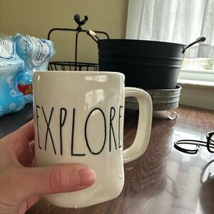 Rae Dunn Cream Mug with Black 'EXPLORE' Text